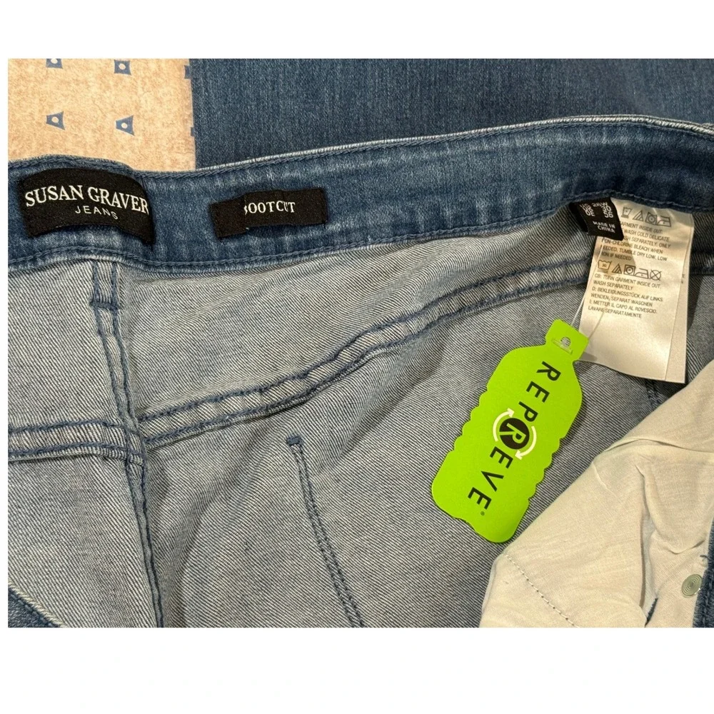 Susan Graver Jeans Women 26W Blue Embellished Bootcut‎ Denim NWT Rhinestone Soft